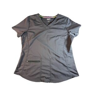 SCRUBSTAR Ultimate Scrub Top XL Gray  Doctor Nurse Hospital Uniform Pockets EUC